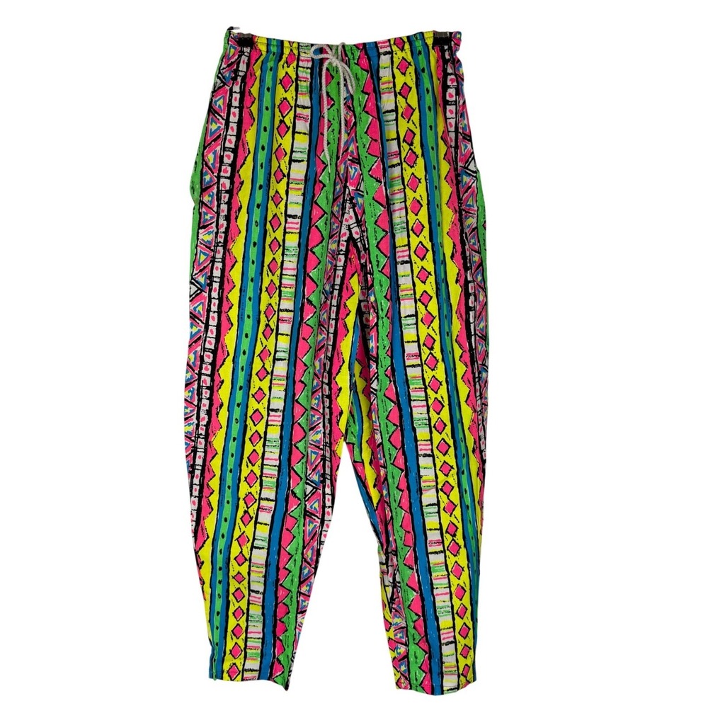 Vintage Musclewear International Neon Geometric Baggy Gym Pants Mens Medium USA